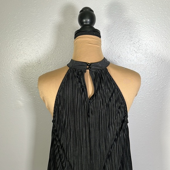 Quiet Luxury Black Pleated halter satin Mini Dress M | Going Out party cocktail - Picture 7 of 12